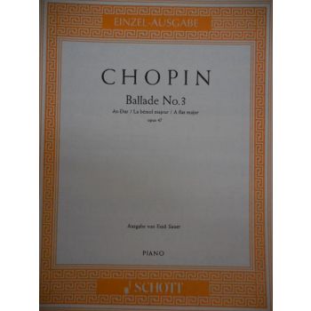 SCHOTT - Chopin Ballade N 3 Op 47 Per Pianoforte