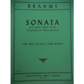 INTERNATIONAL MUSIC COMPANY - Brahms Sonata In F Minor Op 34 Bis Per P/f 4 Mani